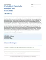 Vorschau - Arbeitsblätter - Arbeitsblatt Physik Klasse 8 - Elektrische Spannung und Stromstärke - Deckblatt