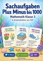 Vorschau - Arbeitsblätter - Sachaufgaben Plus Minus bis 1000 | Mathematik Klasse 3 | 6 Arbeitsblätter als PDF - Deckblatt