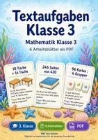 Vorschau - Arbeitsblätter - Textaufgaben Klasse 3 | Mathematik Klasse 3 | 6 Arbeitsblätter als PDF - Deckblatt