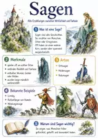Vorschau - Arbeitsblätter - Lernposter + Arbeitsblätter zum Thema "Sage" + Lösung & MP3 + Mindmap + Infografik - Deckblatt