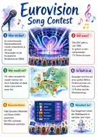 Vorschau - Arbeitsblätter - Lernposter + AB mit Fragen zum Thema "Eurovision Song Contest" + Lösungsblatt + Mindmap + Infografik - Deckblatt