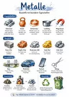 Vorschau - Arbeitsblätter - Lernposter + Arbeitsblätter zum Thema "Metall" + Lösung & Fragen & MP3 + Mindmap + Infografik - Deckblatt