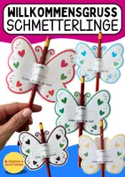 Vorschau - Mal- und Bastelvorlagen - Schmetterlingsgruß zum Schulanfang – Bastelvorlage mit Bleistift | Willkommensgeschenk für die Grundschule Klasse 1 bis 6 - Deckblatt