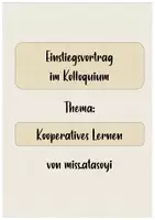 Vorschau - Lehrpläne/Lehrermaterial - Kolloquium Vortrag Kooperatives Lernen - Deckblatt