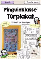 Vorschau - Mal- und Bastelvorlagen - Pinguinklasse - Türschild & Türdeko | Gemeinschaftsbild Klassentier Grundschule - Deckblatt