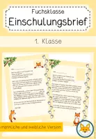 Vorschau - Anderer Materialtyp - Einschulungsbrief für die 1. Klasse (Fuchsklasse) - Deckblatt