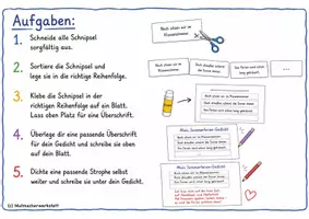 Vorschau - Arbeitsblätter - Sommerferien-Gedicht – Gedichtschnipsel sortieren | Reimdetektiv | Kreatives Schreiben (Klasse 2–5) - Seite 1