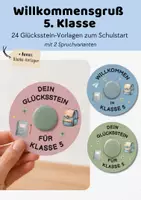 Vorschau - Mal- und Bastelvorlagen - Willkommensgeschenk Klasse 5 | Glückssteine Geschenk 5. Klasse | Begrüßungsgeschenk Schuljahresstart | Schulstart weiterführende Schule - Deckblatt