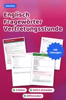 Vorschau - Arbeitsblätter - Englisch Fragewörter Klasse 5 Vertretungsstunde - Deckblatt