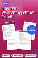 Vorschau - Arbeitsblätter - Englisch Klasse 5 – Vertretungsstunde Schule - Deckblatt