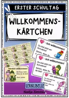 Vorschau - Bildkarten - Erster Schultag Willkommenskärtchen Dino und Schultüte (Dinosaurier) - Deckblatt