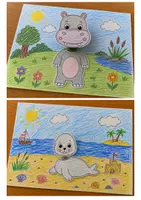 Vorschau - Stundenentwürfe - Wackeltiere basteln Teil B – Bastelvorlagen mit Hexentreppe | Tiere ausmalen, ausschneiden & gestalten | Kunst Grundschule Klasse 1–3 - Seite 1