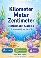 Vorschau - Arbeitsblätter - Kilometer Meter Zentimeter | Mathematik Klasse 3 | 6 Arbeitsblätter als PDF - Deckblatt