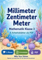 Vorschau - Arbeitsblätter - Millimeter Zentimeter Meter | Mathematik Klasse 3 | 6 Arbeitsblätter als PDF - Deckblatt