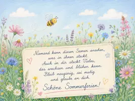 Vorschau - Bildkarten - Abschied Biene und Blumenwiese Grundschule Schöne Sommerferien - Deckblatt