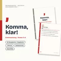 Vorschau - Anderer Materialtyp - Kommasetzung Übungskartei „Komma, klar!" – 20 Karten, 3 Niveaus, Selbstkontrolle (Klasse 5–8) - Deckblatt