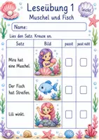 Vorschau - Arbeitsblätter - Leseübungen Klasse 1 – Meerjungfrauen einfache Sätze | Deutsch Klasse 1 | 6 Leseübungen als PDF - Seite 1