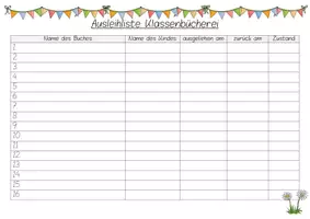 Vorschau - Lehrpläne/Lehrermaterial - Liste für das Ausleihen aus der Klassenbücherei - Seite 1