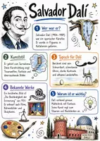 Vorschau - Arbeitsblätter - Lernposter + Arbeitsblätter zum Thema "Salvador Dalí" + Lösung & MP3 + Mindmap + Infografik - Deckblatt