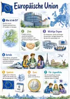 Vorschau - Arbeitsblätter - Lernposter + Arbeitsblätter zum Thema "Europäische Union" + Lösung & MP3 + Mindmap + Infografik - Deckblatt