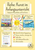 Vorschau - Mal- und Bastelvorlagen - Kunst Anfangsunterricht Grundschule - Farbkastenführerschein - Umgang mit Wasserfarbe und Pinsel lernen - Kunst Klasse 1 Einschulung - Seite 1