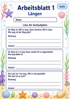 Vorschau - Arbeitsblätter - Gemischte Größen Sachaufgaben | Mathematik Klasse 3 | 6 Arbeitsblätter als PDF - Seite 1
