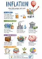 Vorschau - Arbeitsblätter - Lernposter + Arbeitsblätter zum Thema "Inflation" + Lösung & Fragen & MP3 + Mindmap + Infografik - Deckblatt
