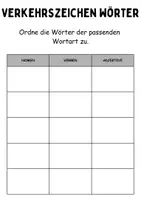Vorschau - Arbeitsblätter - Wortarten Chips Verkehrsschilder / Verkehrszeichen - DaZ/DaF / Deutsch (Nomen • Verben • Adjektive) - Seite 1