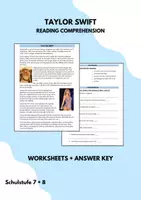 Vorschau - Arbeitsblätter - Taylor Swift Reading Comprehension (Music, Genre, Concerts, ...) - Deckblatt
