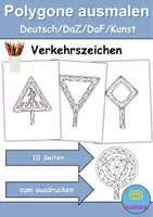 Vorschau - Arbeitsblätter - Polygone ausmalen: Verkehrsschilder / Verkehrszeichen - DaZ/DaF • Deutsch • Kunst - Deckblatt