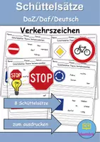 Vorschau - Arbeitsblätter - Schüttelsätze: Verkehrsschilder / Verkehrszeichen - DaZ/DaF / Deutsch (Satzbau) - Deckblatt