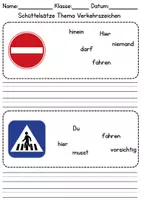 Vorschau - Arbeitsblätter - Schüttelsätze: Verkehrsschilder / Verkehrszeichen - DaZ/DaF / Deutsch (Satzbau) - Seite 1
