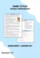 Vorschau - Arbeitsblätter - HARRY STYLES Reading Comprehension (Music) - Deckblatt