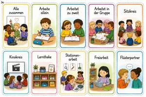 Vorschau - Mal- und Bastelvorlagen - Sozialformen Grundschule Klasse 1–4 | 10 Bildkarten für Einzelarbeit, Partnerarbeit und kooperatives Lernen - Seite 1