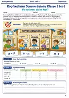 Vorschau - Arbeitsblätter - Kopfrechnen Sommertraining Klasse 5 bis 6 - Deckblatt