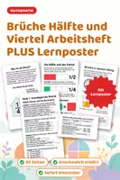 Vorschau - Arbeitsblätter - Brüche Hälfte und Viertel Arbeitsheft PLUS Lernposter - Deckblatt