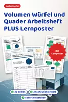 Vorschau - Arbeitsblätter - Volumen Würfel und Quader Arbeitsheft PLUS Lernposter - Deckblatt