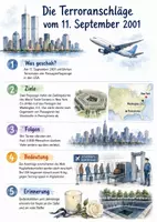 Vorschau - Arbeitsblätter - Lernposter + Arbeitsblätter zum Thema "Terroranschläge vom 11. September 2001" + Lösung & MP3 + Mindmap + Infografik - Deckblatt