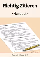 Vorschau - Merkblätter - Richtig Zitieren • Handout • Klasse 10-13 - Deckblatt