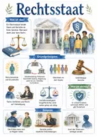 Vorschau - Arbeitsblätter - Lernposter + Arbeitsblätter zum Thema "Rechtsstaat" + Lösung & MP3 + Mindmap + Infografik - Deckblatt