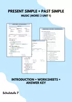 Vorschau - Arbeitsblätter - Present Simple + Past Simple Merkblatt + Worksheets (More! 3 Unit 1 - Music) - Deckblatt