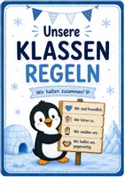Vorschau - Präsentationen/Tafelbilder - Klassenregeln Klassentier Pinguin - Deckblatt