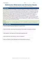 Vorschau - Arbeitsblätter - Arbeitsblatt Physik Klasse 9 - Elektrischer Widerstand und Ohmsches Gesetz - Deckblatt