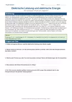 Vorschau - Arbeitsblätter - Arbeitsblatt Physik Klasse 9 - Elektrische Leistung und elektrische Energie - Deckblatt