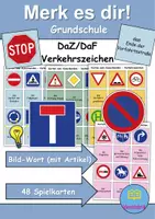 Vorschau - Spiele - Merk es dir Verkehrsschilder / Verkehrszeichen (mit Artikel) - DaZ/DaF / Deutsch (Klasse 1 bis 4) - Deckblatt