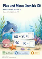 Vorschau - Arbeitsblätter - Plus und Minus üben bis 100 | Mathematik Klasse 2 | 7 Arbeitsblätter als PDF - Deckblatt