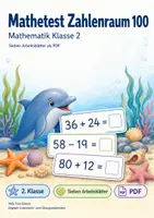 Vorschau - Arbeitsblätter - Mathetest Zahlenraum 100 | Mathematik Klasse 2 | 7 Arbeitsblätter als PDF - Deckblatt
