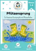 Vorschau - Stundenentwürfe - Kunst Grundschule: Pfützensprung – Wasserfarben, Collage & Gummistiefel | Vorlagen, Anleitung & Beispielbilder (Klasse 1–4) Jahreszeiten - Deckblatt