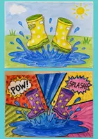 Vorschau - Stundenentwürfe - Kunst Grundschule: Pfützensprung – Wasserfarben, Collage & Gummistiefel | Vorlagen, Anleitung & Beispielbilder (Klasse 1–4) Jahreszeiten - Seite 2