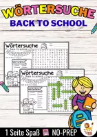 Vorschau - Stationenlernen - Wörtersuche / Suchsel (Back to school / Schulstart) Aktivität - Deckblatt
